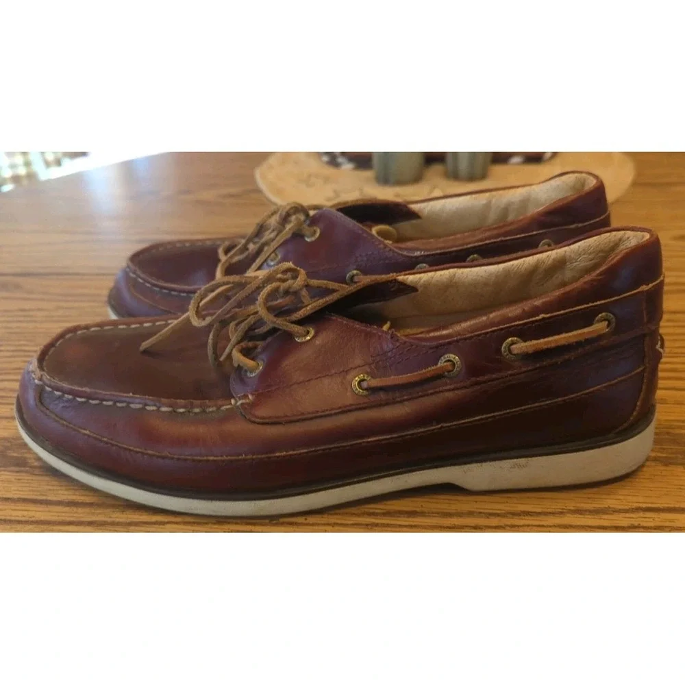 L.L. Bean Leather Brown Moccasin Boat Shoes Size 9 M‎ Lace Up Loafers